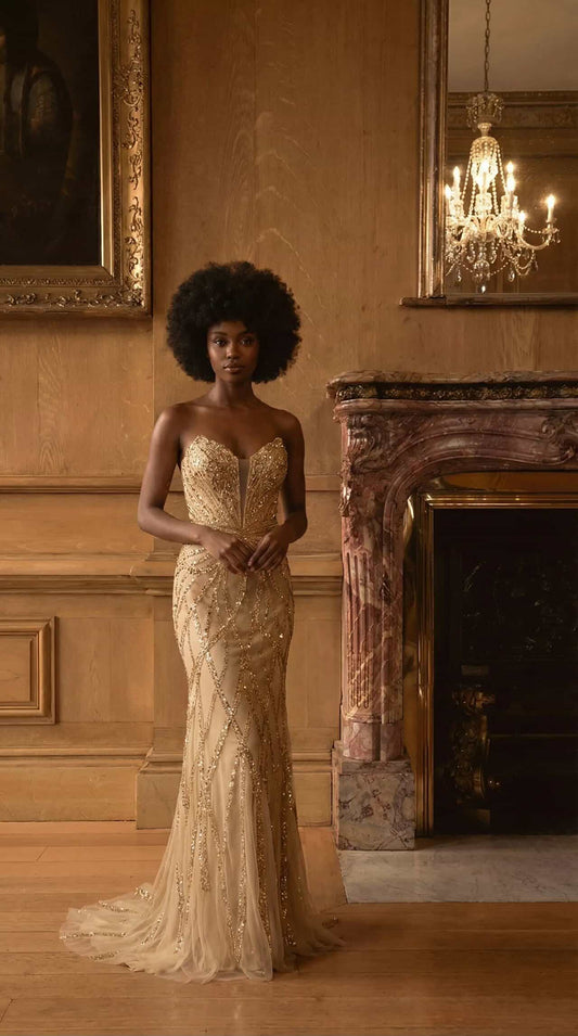 Robe de Soirée Longue Dorée